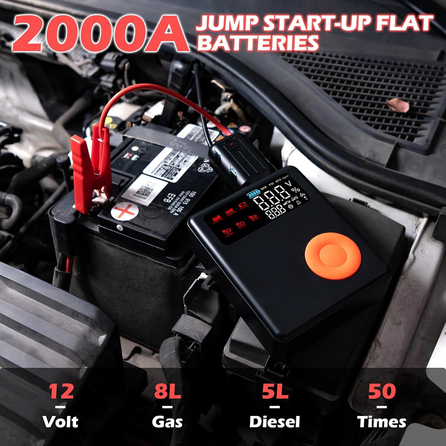 Goplus Car Jump Starter with Air Compressor, 150PSI 13000mAh Battery Starter, Portable Car Battery Digital Tire Inflator, for Up to 2.1 Gallon/8L Gas & 1.3 Gallon/5L Diesel Engines, Jump Box