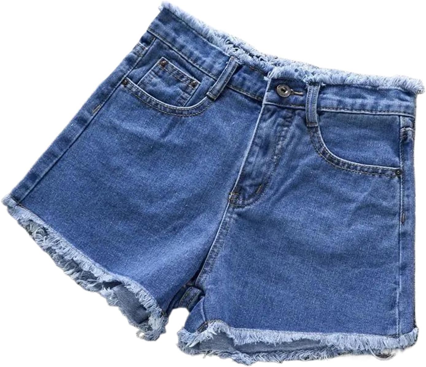 JYHBHMZG Summer Woman High Haist Jeans Shorts Rough-Edges Denim Short Pants Schoolgirl Casual Pants Blue Black White Jeans