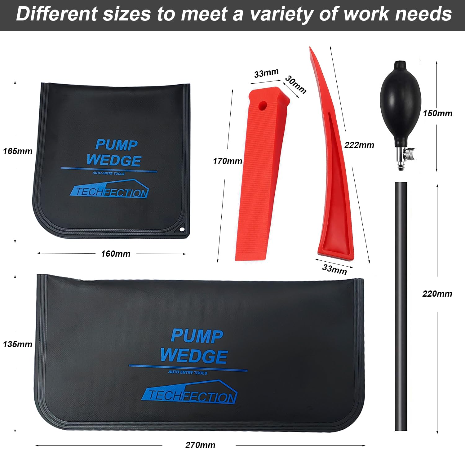 Kit Di 2 Cunei Aria Gonfiabili Neri + 1 Pompa Rossa Per Allineamento – Strumento Per Installazione Porte E Finestre, Riparazione Auto, Spessori Regolabili, 16x15 Cm