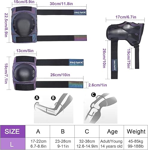Miniatura 6 de Equipo de protección para patinaje para adultos, rodilleras para mujereshombresjóvenes, rodilleras y coderas para adultos con protectores de muñeca