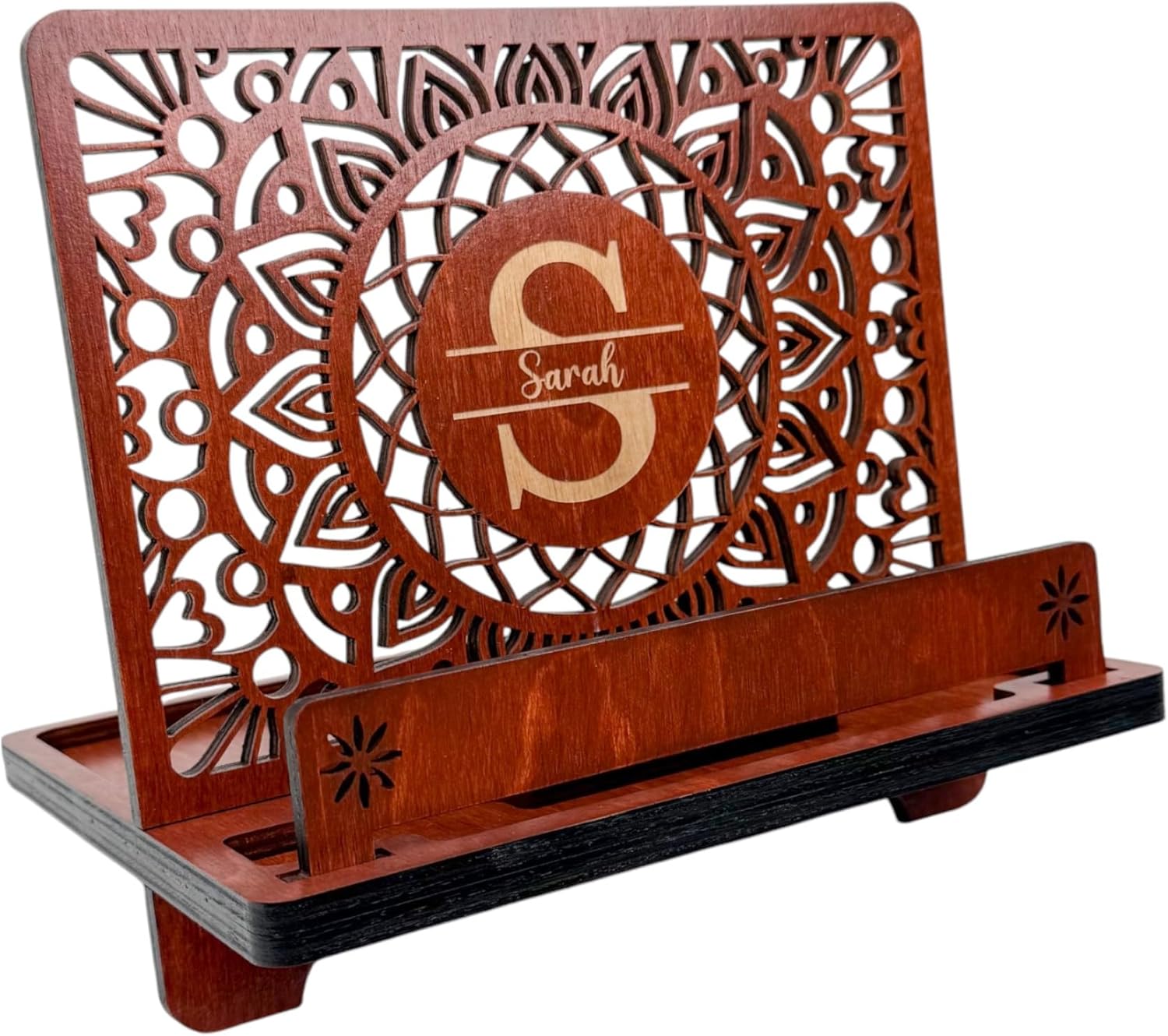 Handmade Personalized Book Stand for Reading, Phone Dock and Tablet Holder, Cookbook Stand, Desk Organizer, Gift for Book Lovers, Recipe Book Stand, Book Holder for Reading - Mahogany