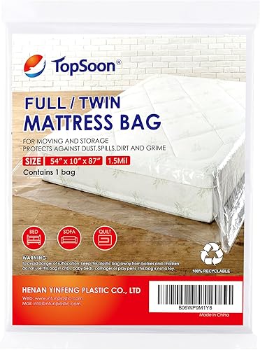 TopSoon Mattress Storage Bag Mattress Disposal Bag Full/Twin Size 54-Inch by 87-Inch Clear
