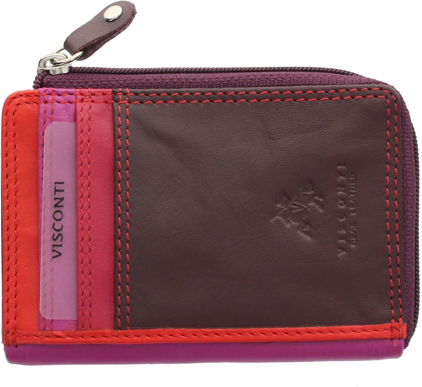 VISCONTI Leather Rainbow Collection PHI PHI Slimline Credit Card Purse RB110 Plum Multi - Image 3