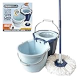 Casabella Clean Water Microfiber Spin Mop with 2-Bucket System, Spin Mop and Mopping Bucket Set, Blue/White