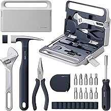 HOTO 16-Piece Home Tool Kit, Basic Hand Tool Set with Storage Box &ndash; Includes Screwdriver, Wrench, Hammer, Tape Measure, Plier &ndash; Ideal for Household, Garage, Office, Dorm Repairs &amp; DIY Projects
