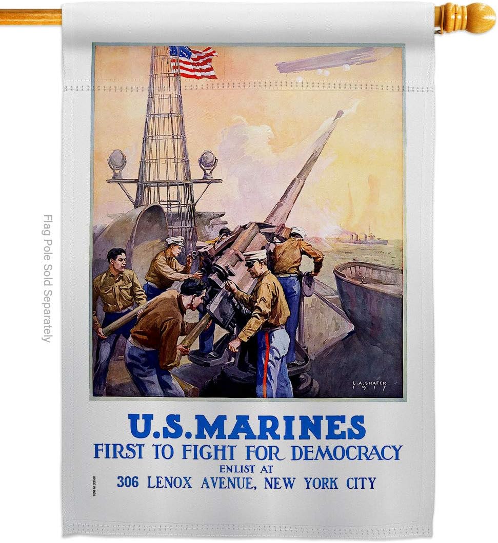 Marine Corps First to Fight House Flag Armed Forces USMC Semper Fi United State American Military Veteran Retire Small Decorative Gift Yard Banner Double-Sided Made In USA 28 X 40