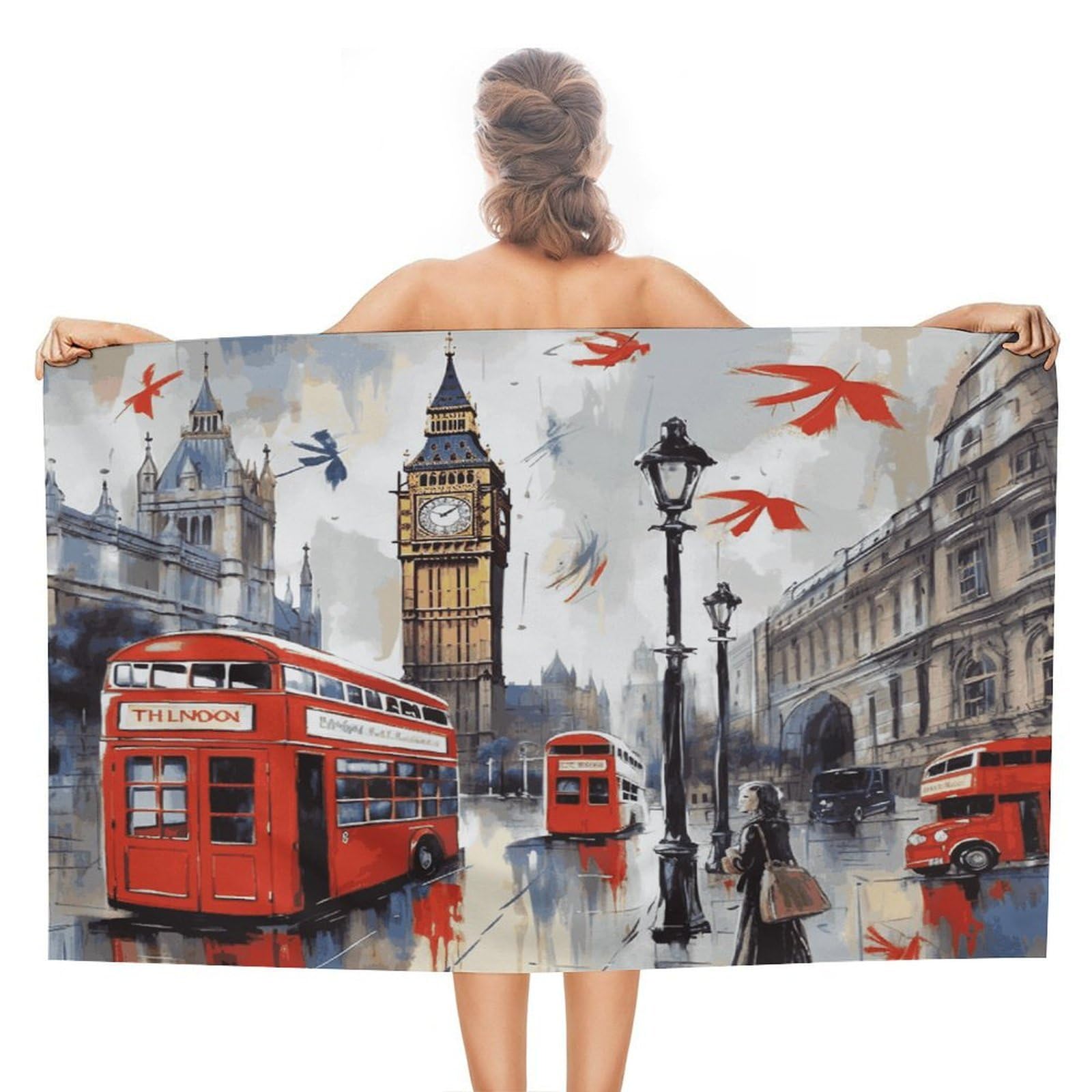 VstaDank London Bath Towel Stylish Double-Faced Pile Travel Towel Soft Absorbent Beach Towel for Pool Swim Sports Camping Adults Gift 51X31 Inch
