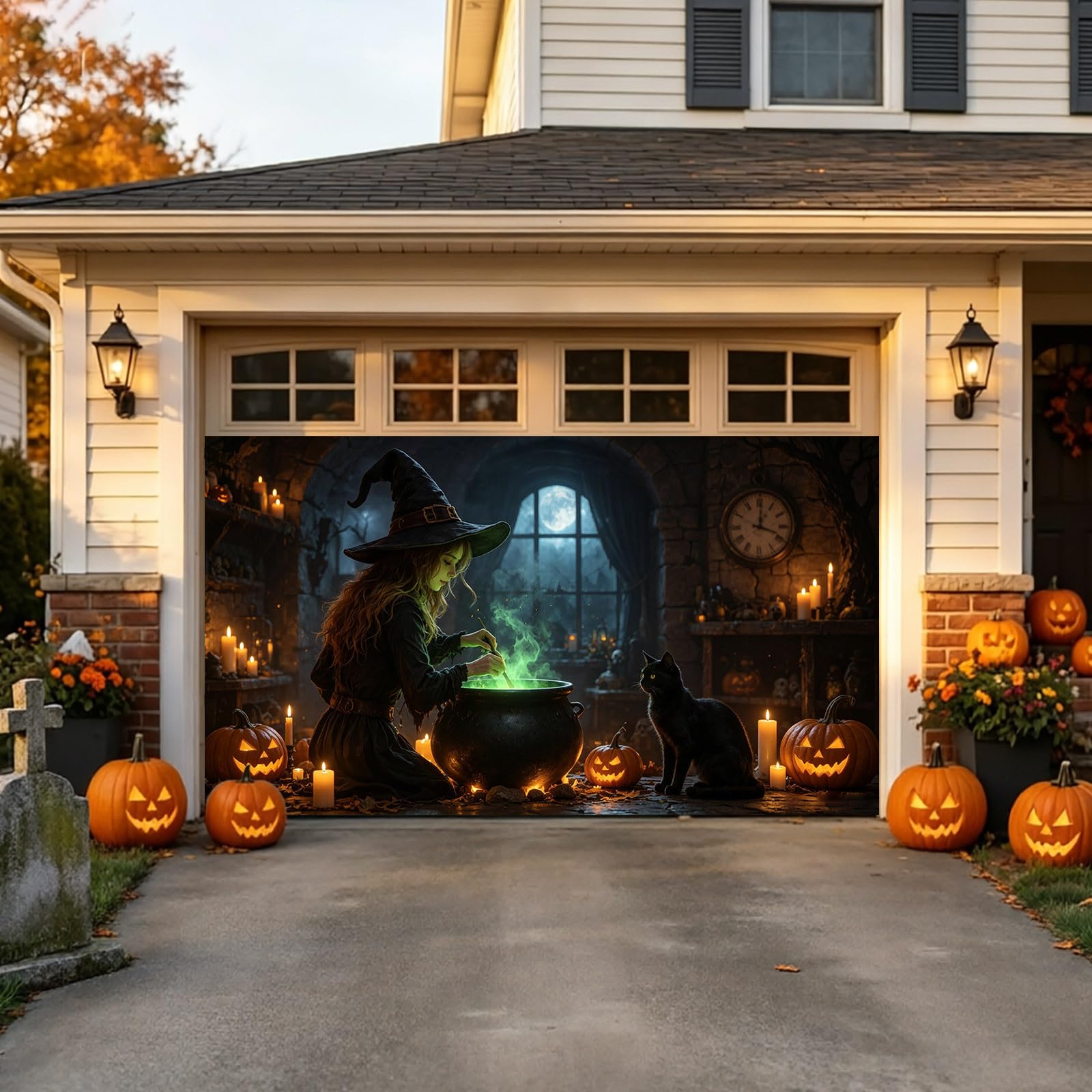 Bandera de Halloween para puerta de garaje, puerta de Halloween, pancarta colgante de fondo grande, mural adecuado para el hogar, exteriores, interiores, fiestas, paredes, ventanas