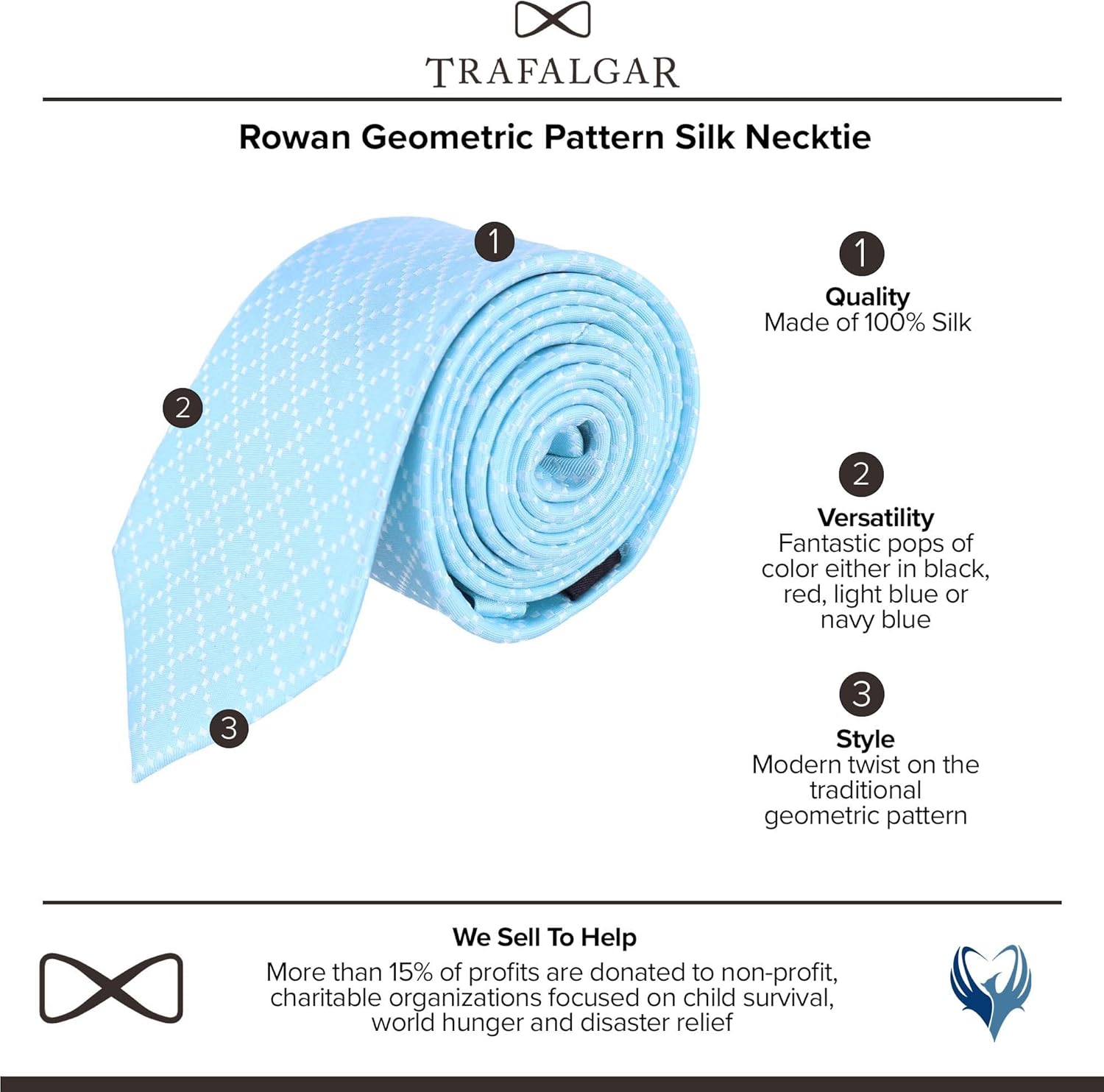 Trafalgar Rowan Bretelle Uomo In Seta Con Motivo Geometrico Argento E Celeste, Regolabili Fino A 122 Cm