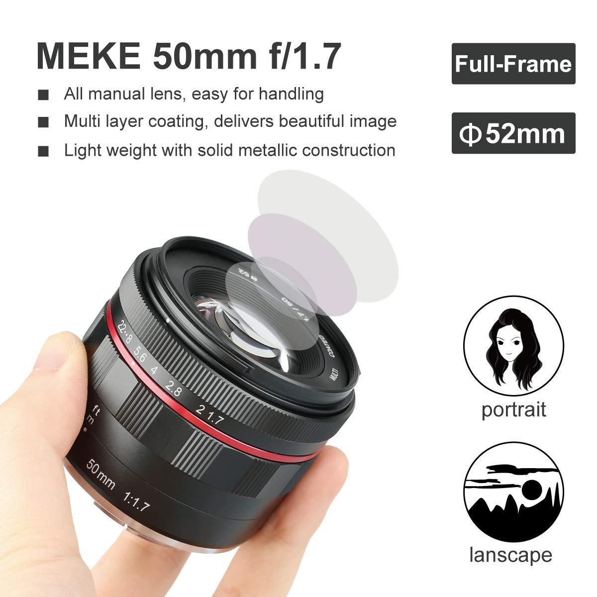 Meike MK 50mm f/1.7 Large Aperture Manual Focus Lens fit Fujifilm