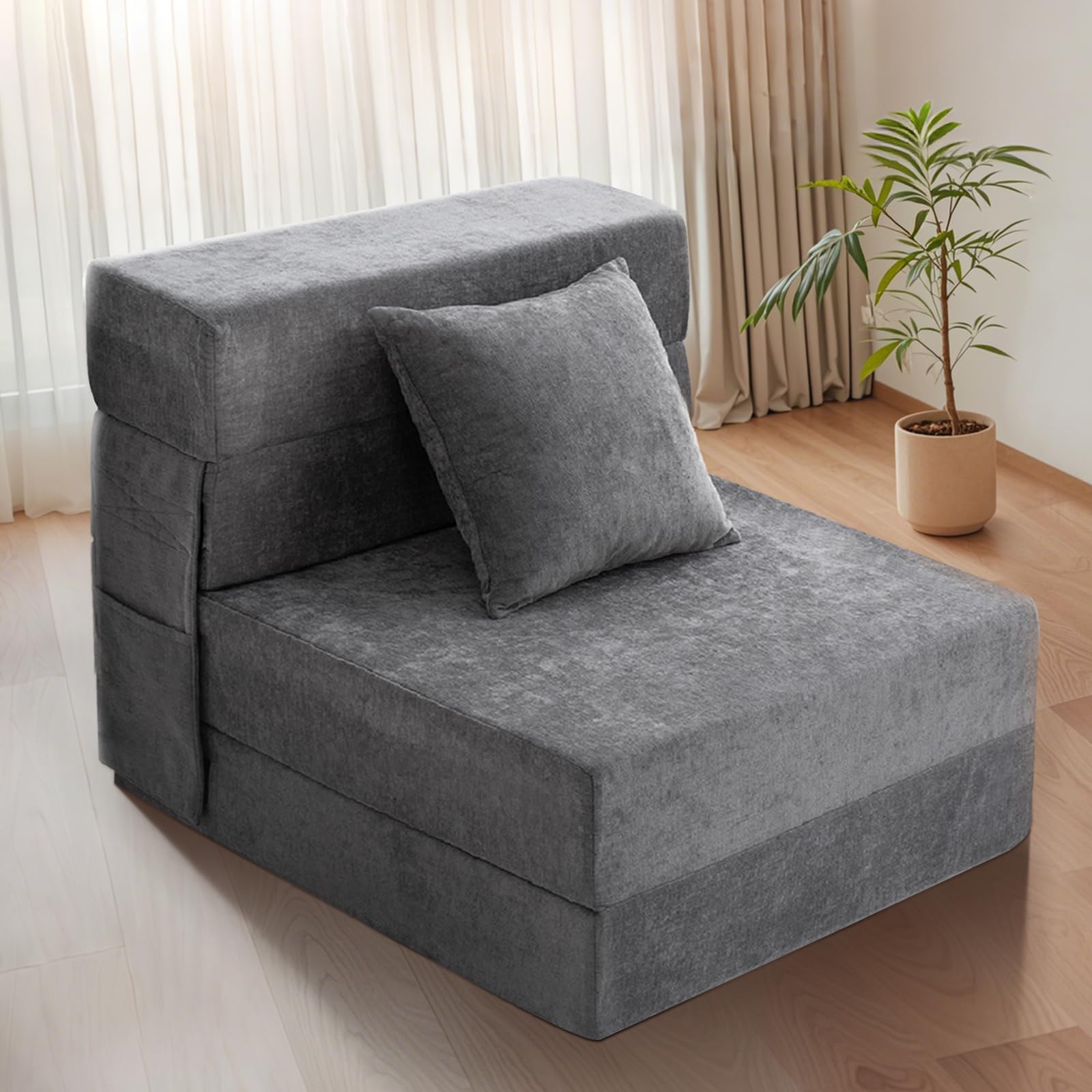 HOMFINE Folding Sofa Bed - Convertible Sleeper Chair with Pillow Fold Out Couch Memory Foam Floor Mattress Futon