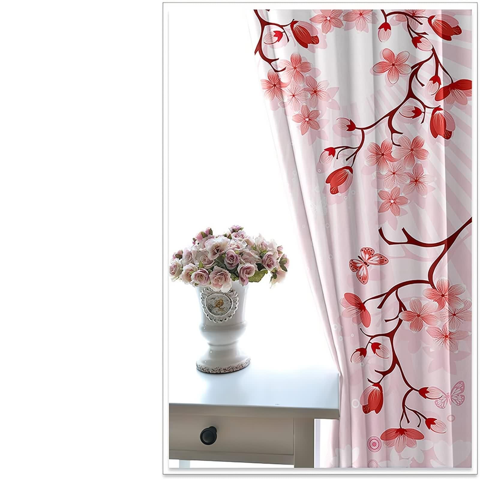 Rideau Anniversaire, Rideau Occultant Cuisine Rose Blanc Polyester Fleurs en Filigrane 102L x 244H CM Lot de 2
