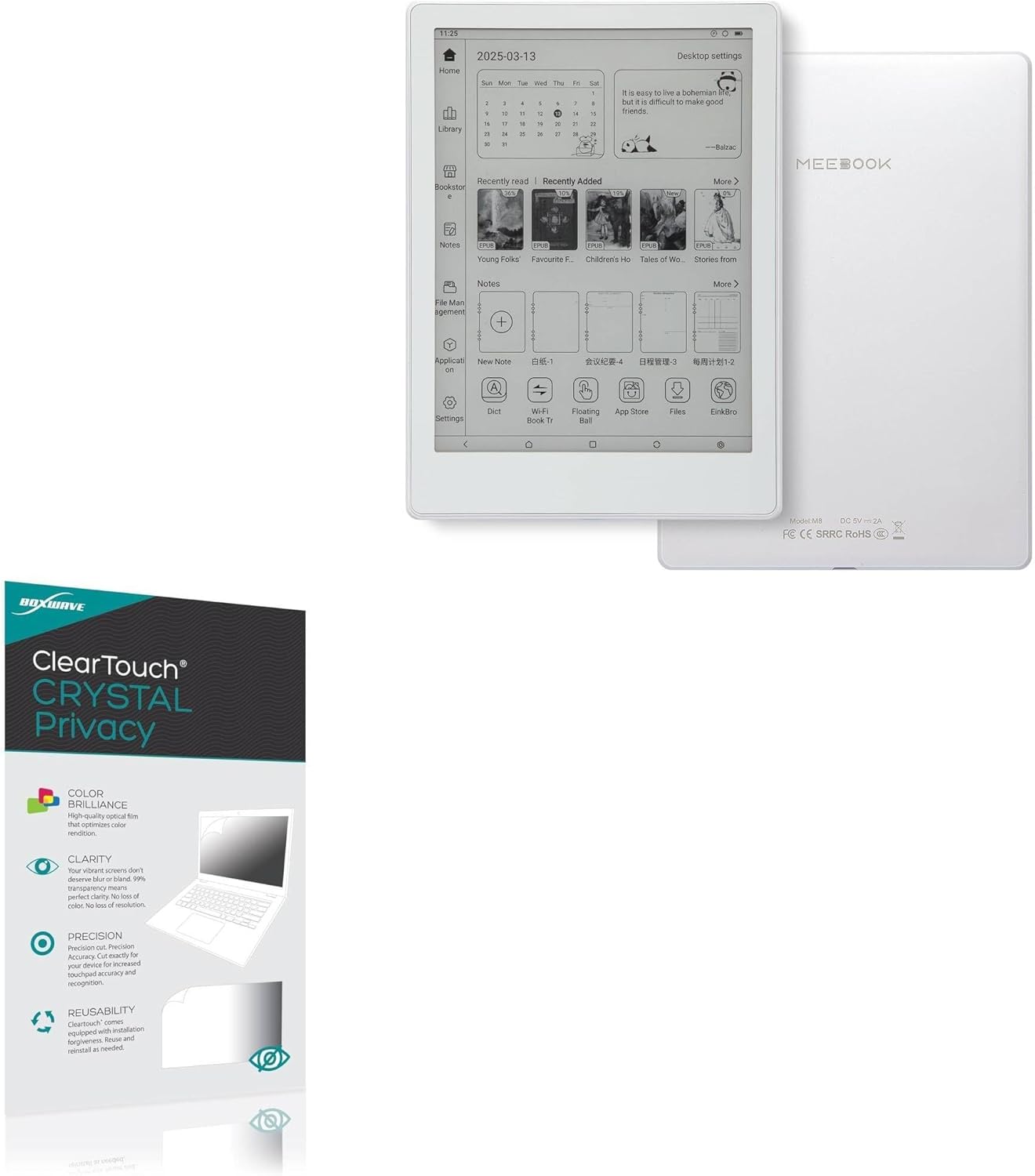 BoxWave Screen Protector Compatible With AZMXDVP Meebook E-Reader M8 (7.8 in) - ClearTouch Crystal Privacy (2-Pack), Privacy Screen Protector Flexible Film Clear