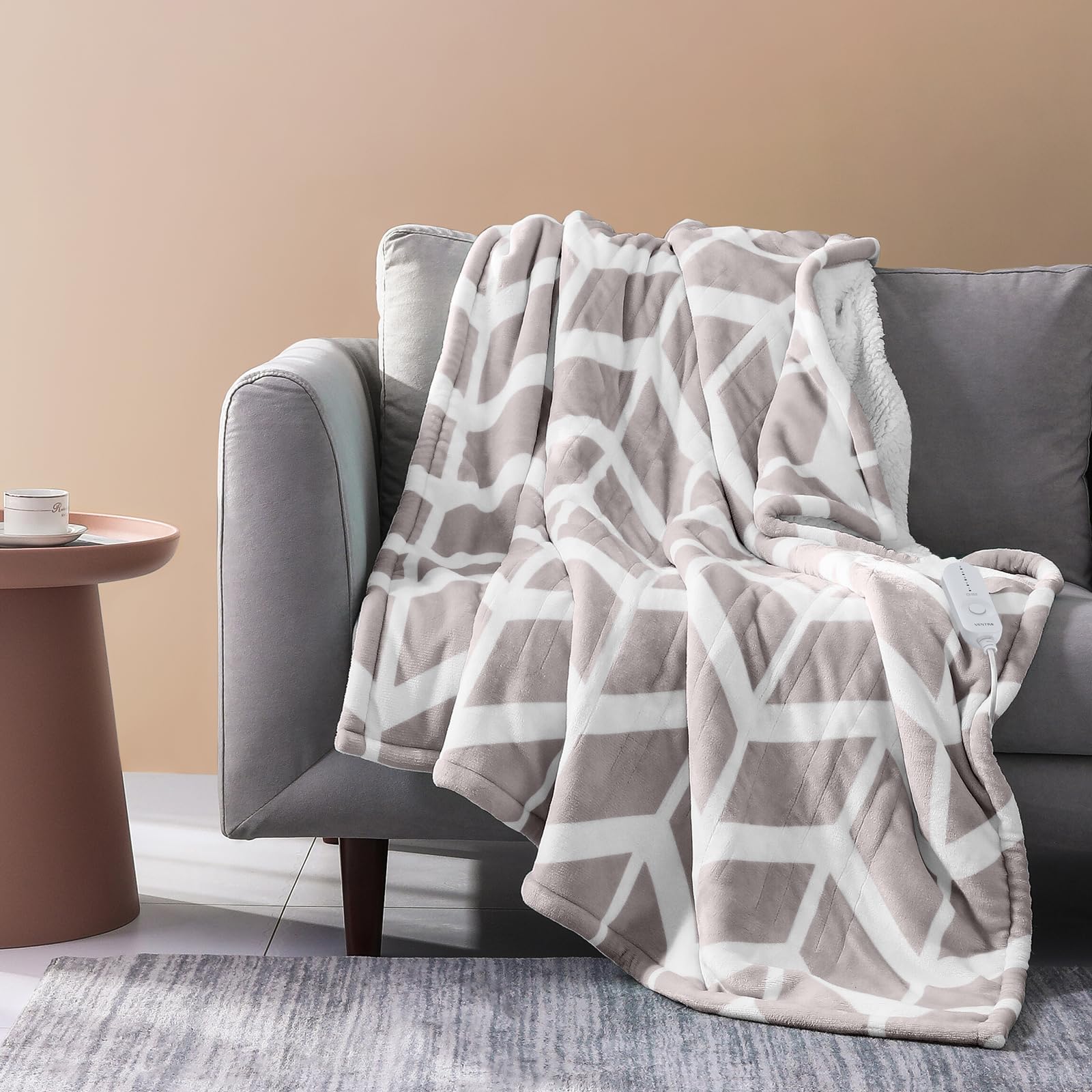 VENTIMI Heated Throw Blanket, 5 Heat Levels & 3 Hours Auto Off, Beige