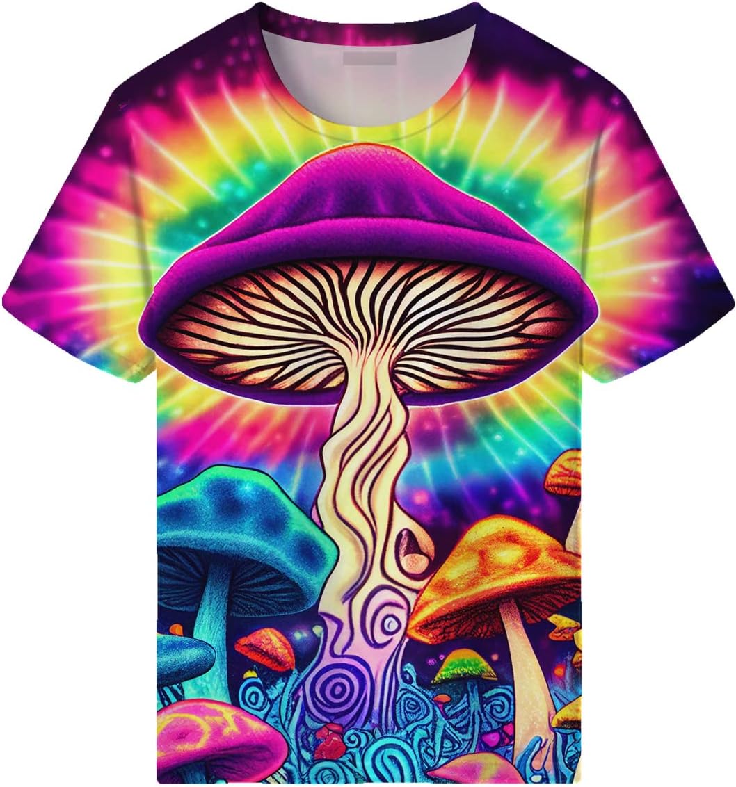 Novelty Tie Dye Style T-Shirts for Men Mushroom Print Shirt with Short Sleeves