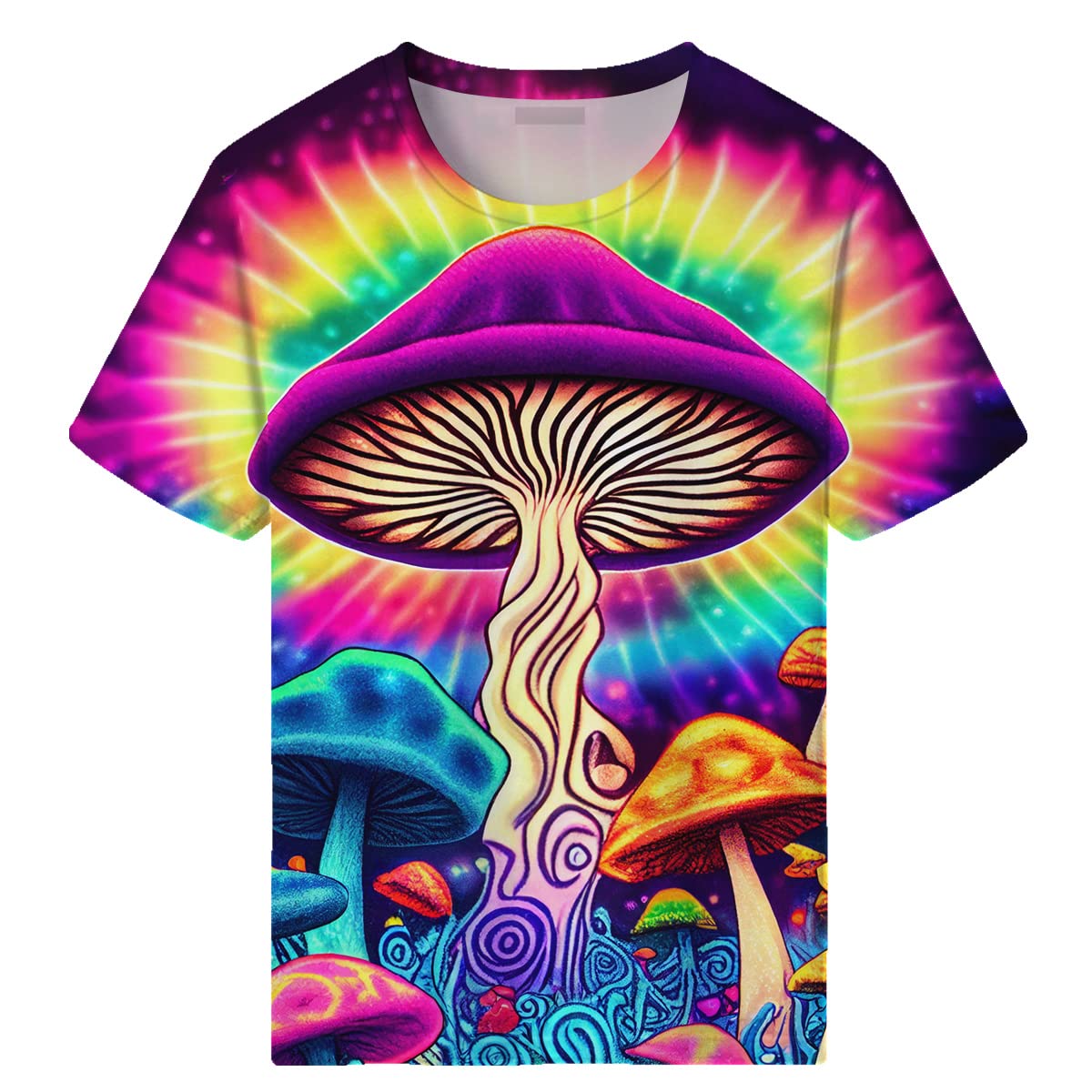 SrcnhimNovelty Tie Dye Style T-Shirts for Men Mushroom Print Shirt with Short Sleeves