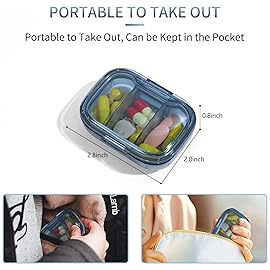 3 Compartment Pill Box, Moisture Proof Pill Case, Travel Pill Organizer for Pocket Purse, Daily Portable Medicine Vitamin/Fish Oil Box, Supplement Box, 2 Pack