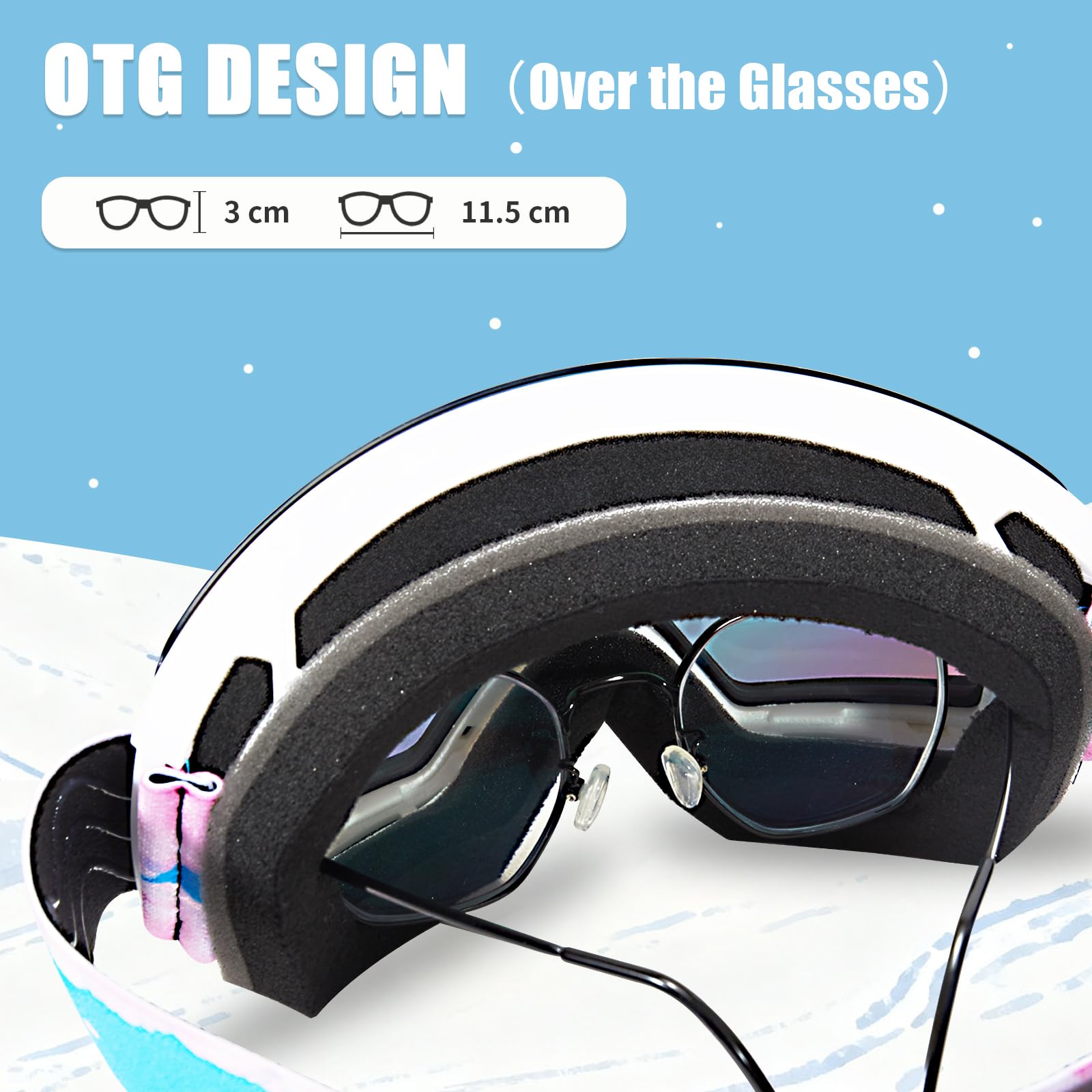 Lunettes de ski OTG pour enfants, garçons et filles, anti-buée UV400 pour le ski et les sports de plein air d'hiver