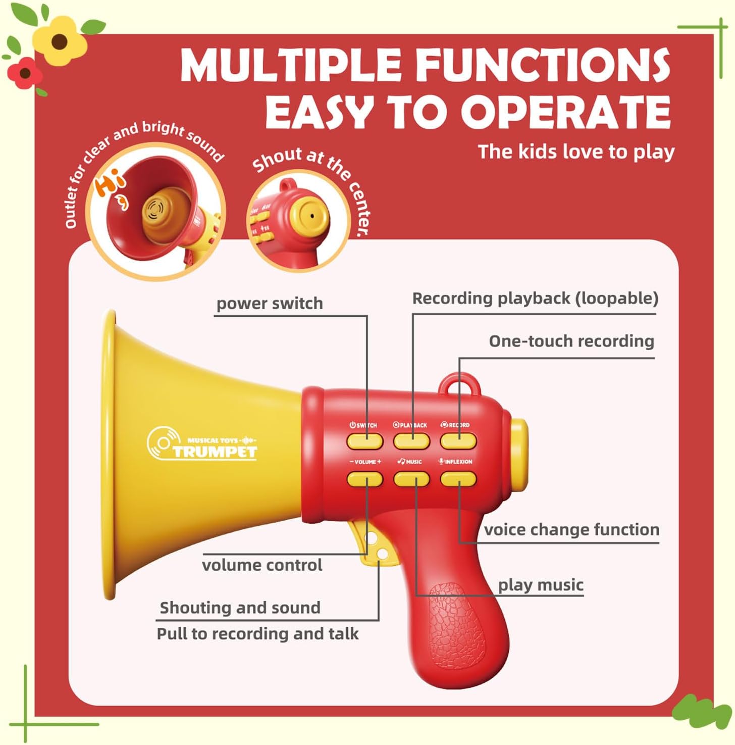 Voice Changer for Kids, Megaphone for Kids, Voice Changing Device Recorder Include 4 Songs for Boys & Girls Ages 3+ Years Old and Up Birthday Gifts Noisy Toys for Boys and Girls - Image 3