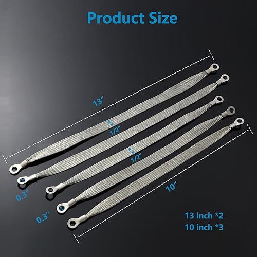 Miniatura 2 de Correas de tierra automotriz, 3 piezas de 10 x 12 pulgadas y 2 correas de conexión a tierra profesionales de 13 x 12 pulgadas, kit de correa de