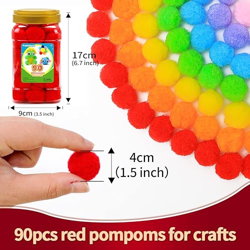 Vista 2 de Praisebank Pompones rojos, 90 unidades, 1.5 pulgadas, perfectos para artes y manualidades