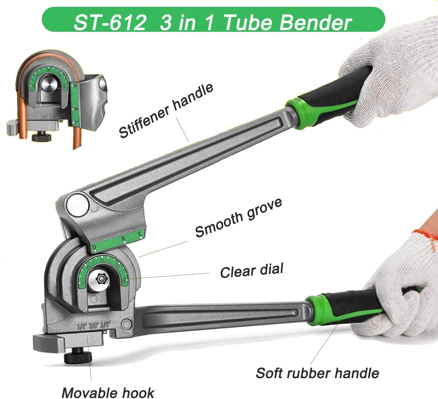Tube Bender, Pipe Bender, 1/4” 3/8” 1/2” (6/8/10mm) O.D. 3 in 1 Tubing Bender 180° HVAC Copper Aluminum Tubes Bending Tool for Air Conditioning Refrigeration Repair Refrigeration Tool