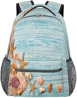 Mochilas escolares leves para meninos e meninas quadro adolescente estrela do mar concha impermeável 16 polegadas viagem laptop mochila casual adequada para homens e mulheres trabalho viagens caminhadas acampamento, Multicor, Medium