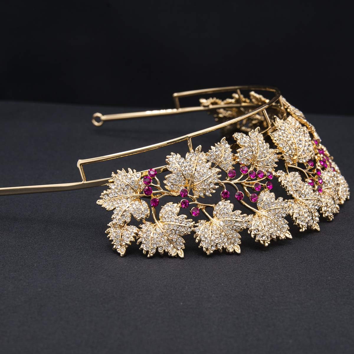 The Danish Royal Ruby Replica Tiara, Gold Leaves Tiaras Diadem for Wedding HG129