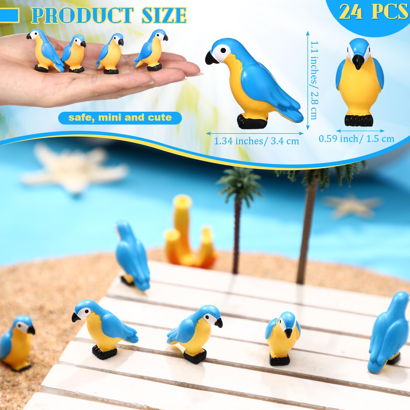 Mini Parrot Model Figurine - Small Plastic Bird Toy For Kids, Office & Home Decor (Green & Blue)