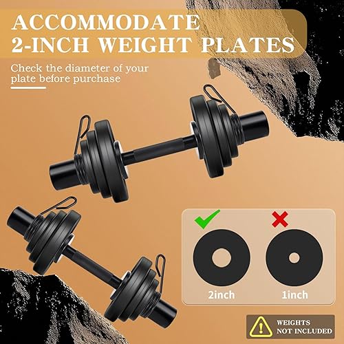 Miniatura 5 de Mancuernas olímpicas de 16 pulgadas, juego de barras de mancuernas cargables para platos estándar de 2 pulgadas, barras de peso con 2 pares de Negro