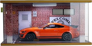 Display Case for 1/18 Diecast Cars,Acrylic Display Case for 1/12 Scale Toy Motorcyle with LED Lighting, Route 66-3 Open Side