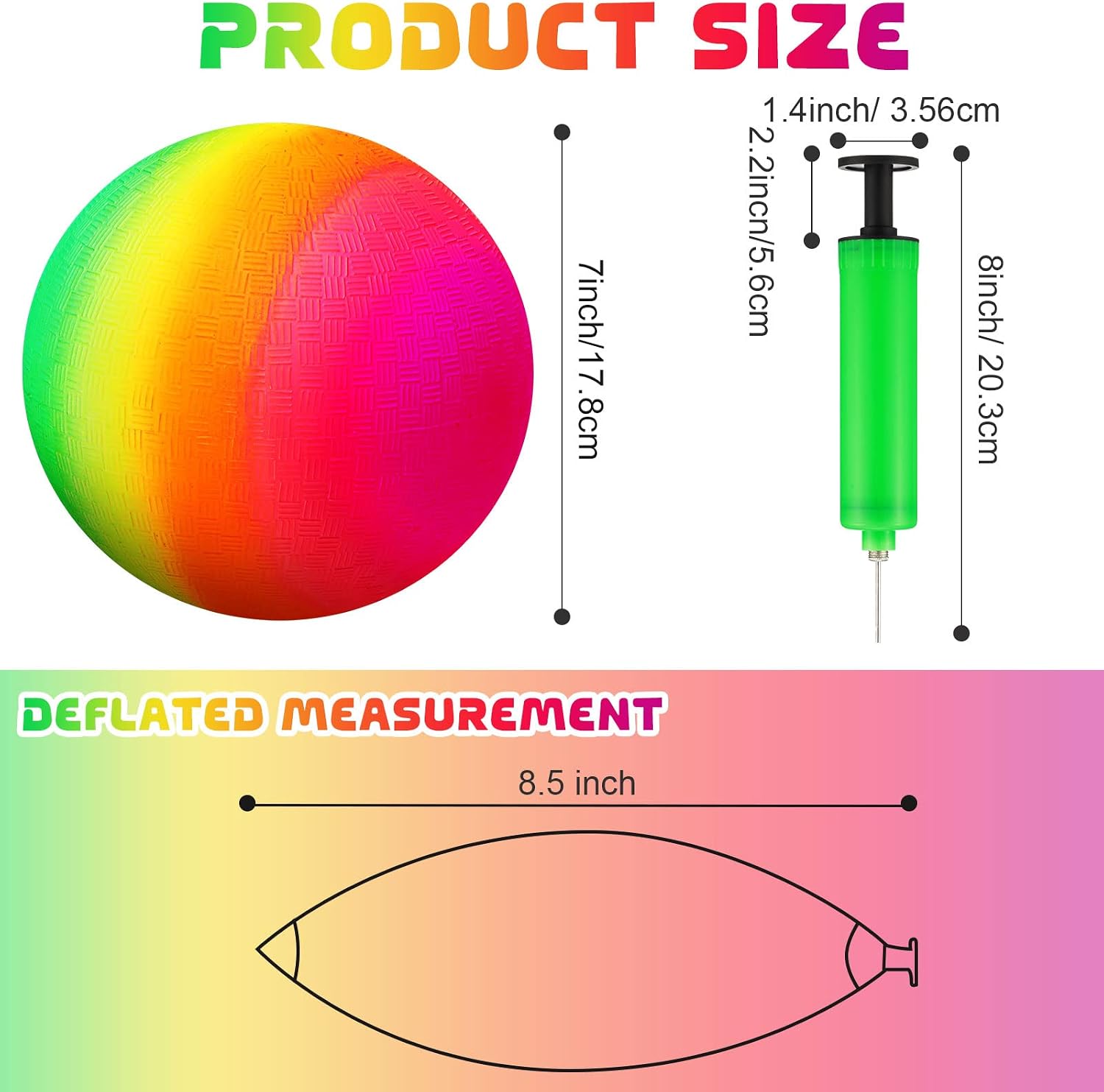 Vinsot 12 Pack 8.5 Inch Playground Balls Kickball Bulk, Bouncy Balls for Kids Inflatable Bouncing Handball with Hand Pump for Indoor Outdoor Games