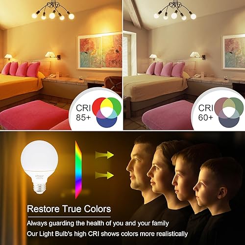 Miniatura 6 de comzler Paquete de 4 bombillas LED E26 de 2700 K, blanco suave, 5 W 60 W, equivalente a bombillas de baño, bombilla LED G25 para tocador de baño