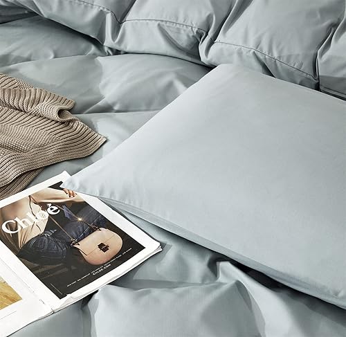 Miniatura 5 de Pureant Juegos de Edredón Azul Polvoriento King Sólido Azul Neblina Claro Ropa de Cama Edredones Algodón Mujeres Hombres Color Liso Colchas de Cama