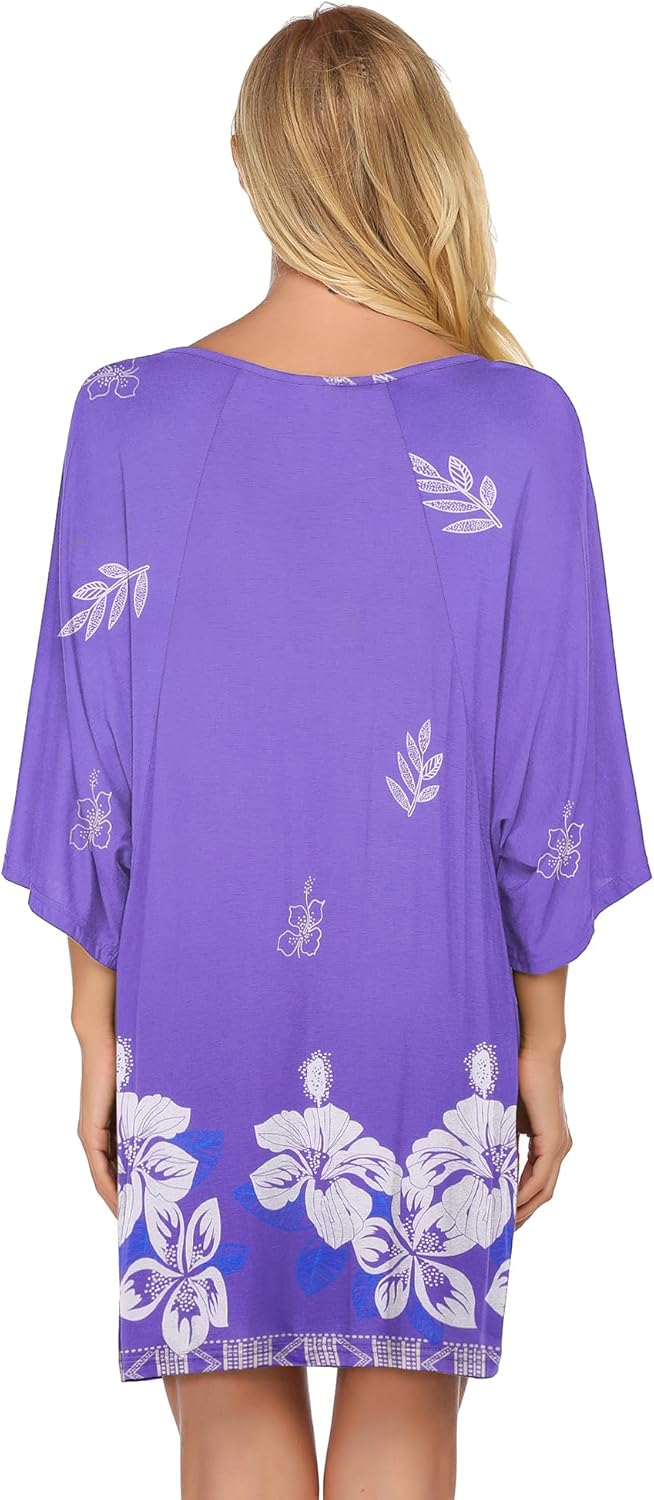 Ekouaer Women's Sleepshirt Deep V Neck Nightgown Batwing Nightshirt Oversized Sleepwear - Image 4