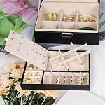 SYCARON Jewelry Organizer Box for Women and Girls, 2 Layer Jewelry Storage Case PU Leather Soft Lining with Lock for Rings Earrings Necklace Bracelets, Gift for Women, Black