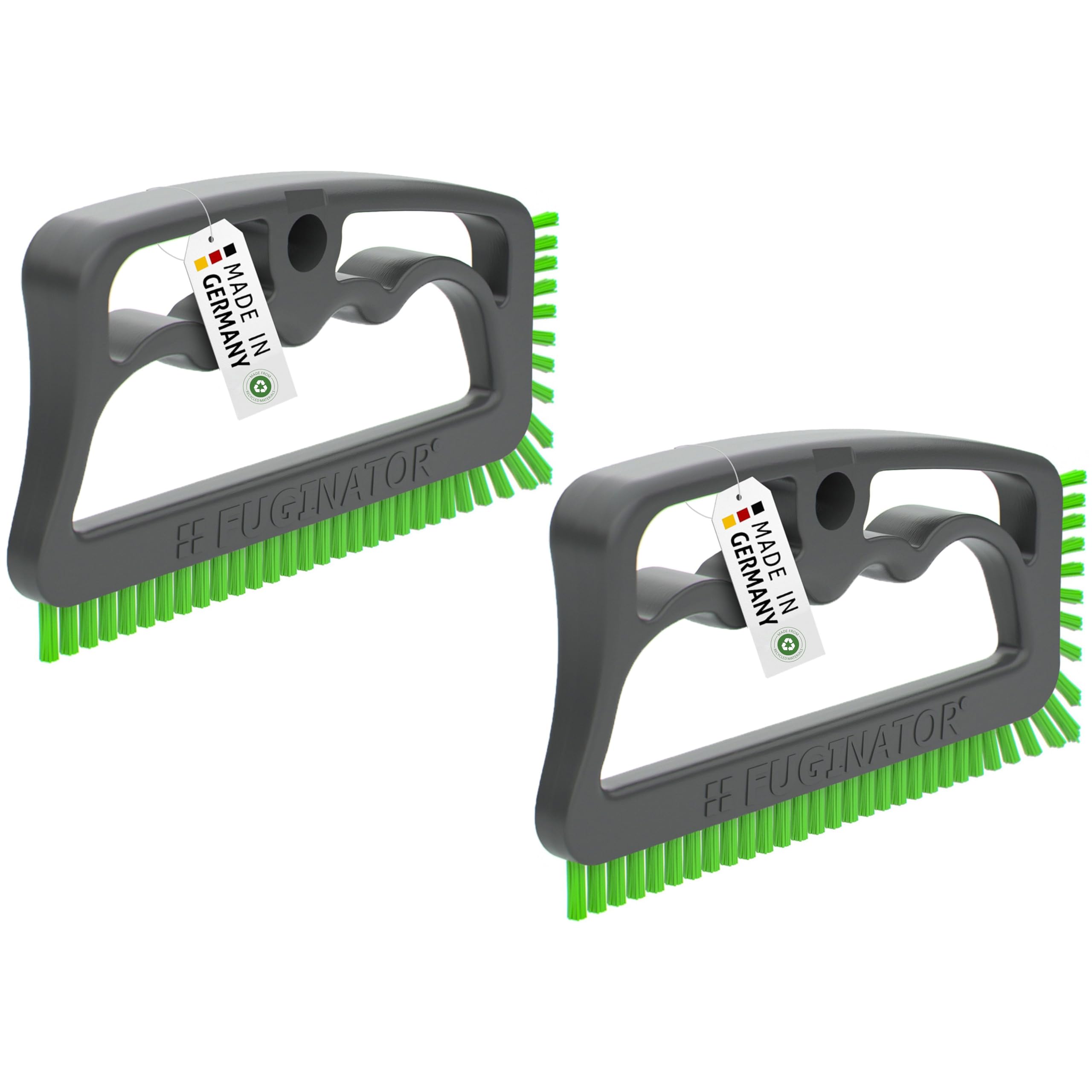 FUGINATOR® Fugenbürsten-Bundle 2 Bürsten in grau/grün - Reinigungsbürste zur Fugenreinigung in Bad, WC, Küche usw. - Reinigung von Wand- und Bodenfliesen - Handliche Bürste für Fugen und Fliesen