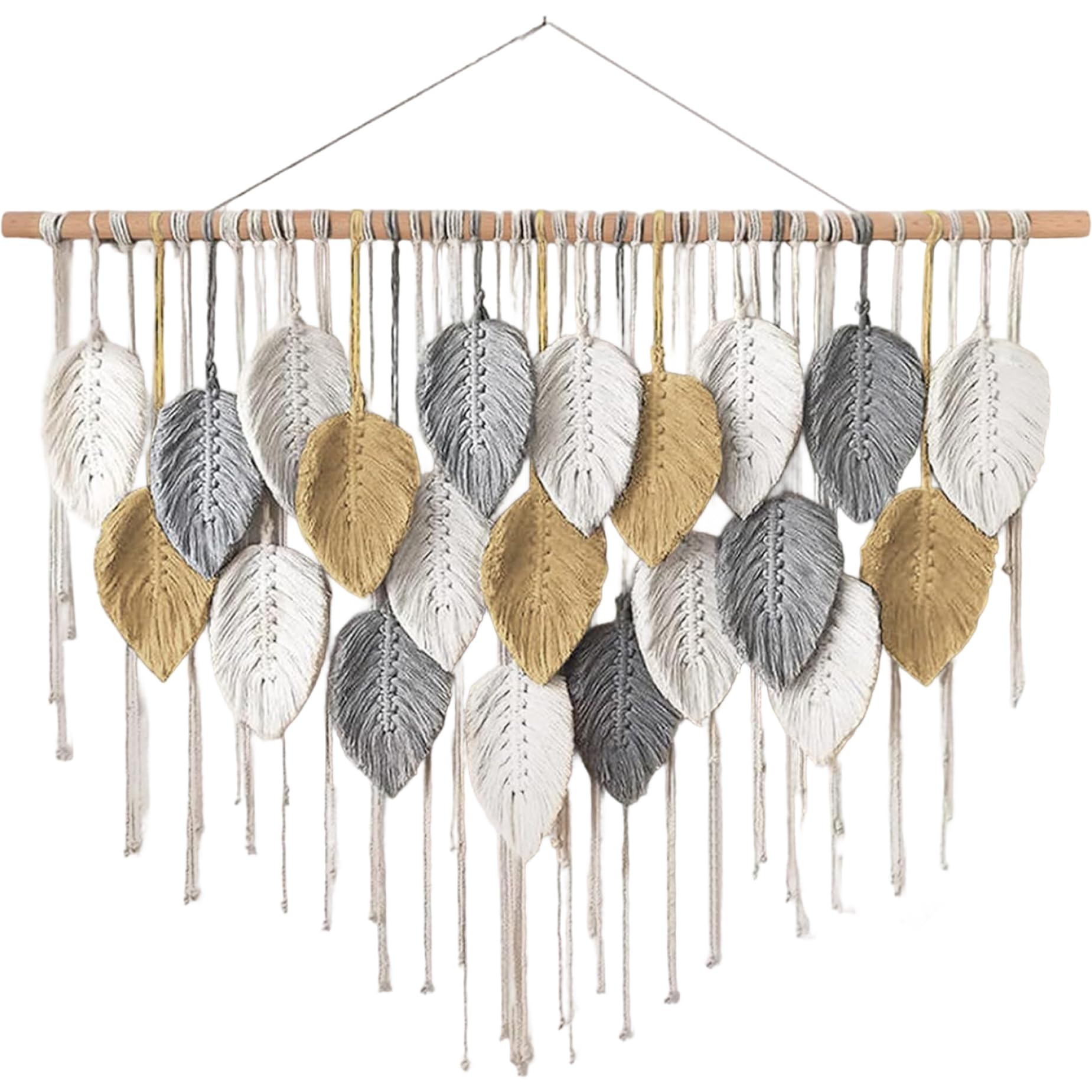 Muzrunq Hanging de pared de Macrame, tapiz de pared de hojas tejidas bohemias, decoración del hogar para dormitorio, sala de estar, apartamento, dormitorio, galería, perfecto para regalos.