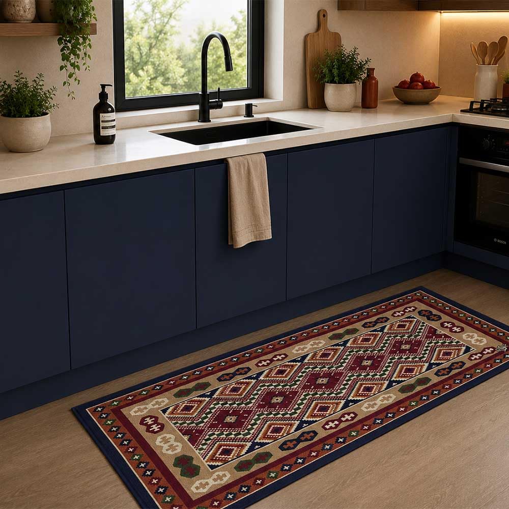 OLIVO.shop | SPRINT KILIM Tapis de cuisine moderne GEOMETRIque, corsia antidérapant géométrique, différentes dimensions (55 x 280 cm, rouge)