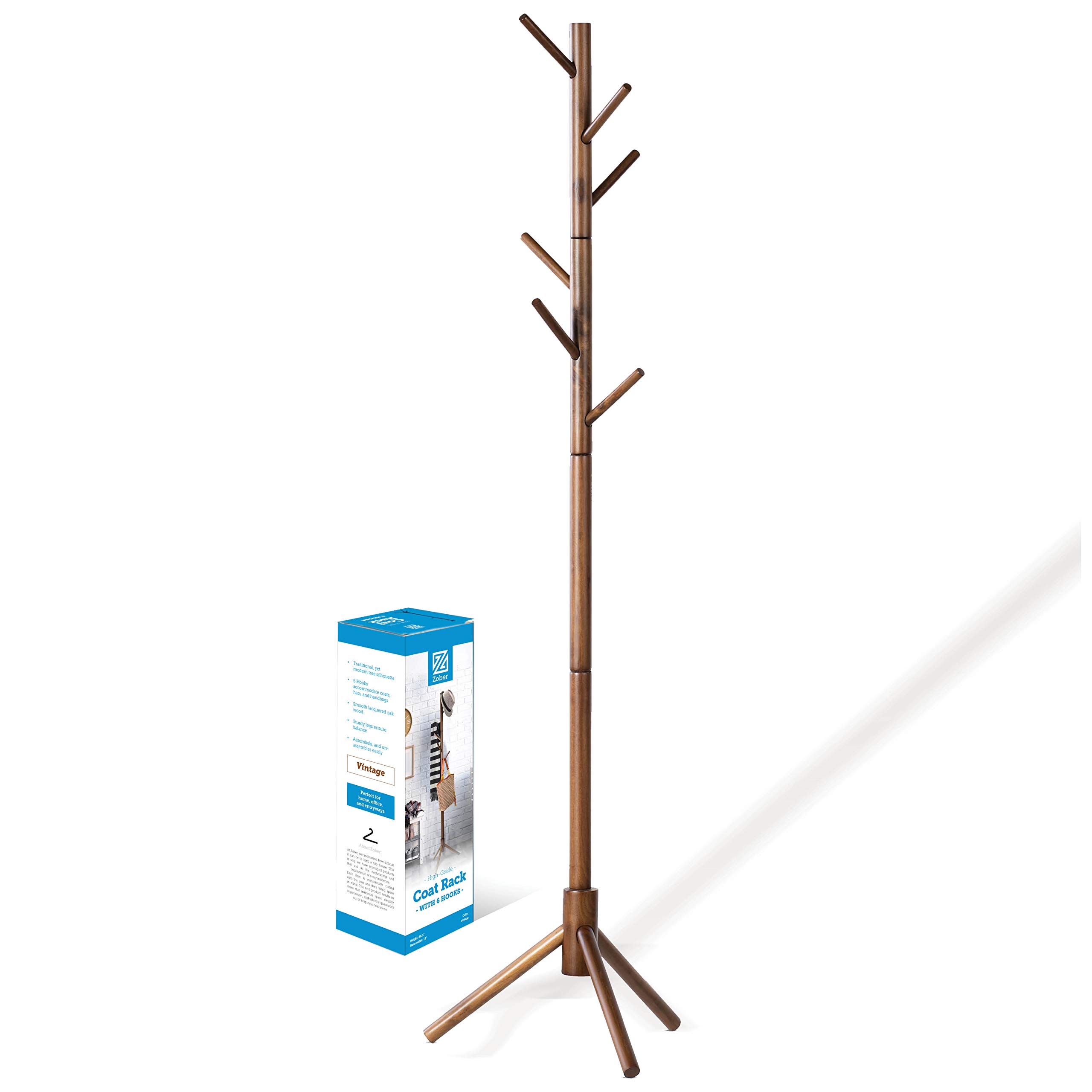 Buy HighGrade Wooden Tree Coat Rack Stand, 6 Hooks Super Easy