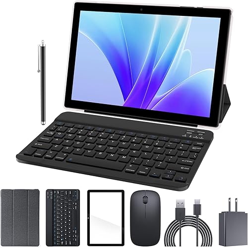 Tablet con teclado de 10 pulgadas 2 en 1 Tablets incluye funda de ratón Stylus Film, 5GB RAM+64GB ROM Quad-Core Tableta, 6000mAh Batería, 8MP
