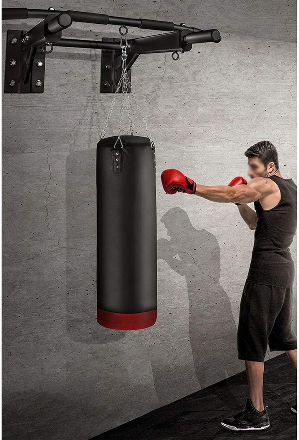 ZHANGQINGXIU Heavy Punch Bag Wall Bracket with Pull Up Bar 2 in 1 Sandbag Hanger Universal Pull Up Bar for Wall Or Ceiling Mounting, 4 Sizes (Color : Black, Size : D-95X76CM)