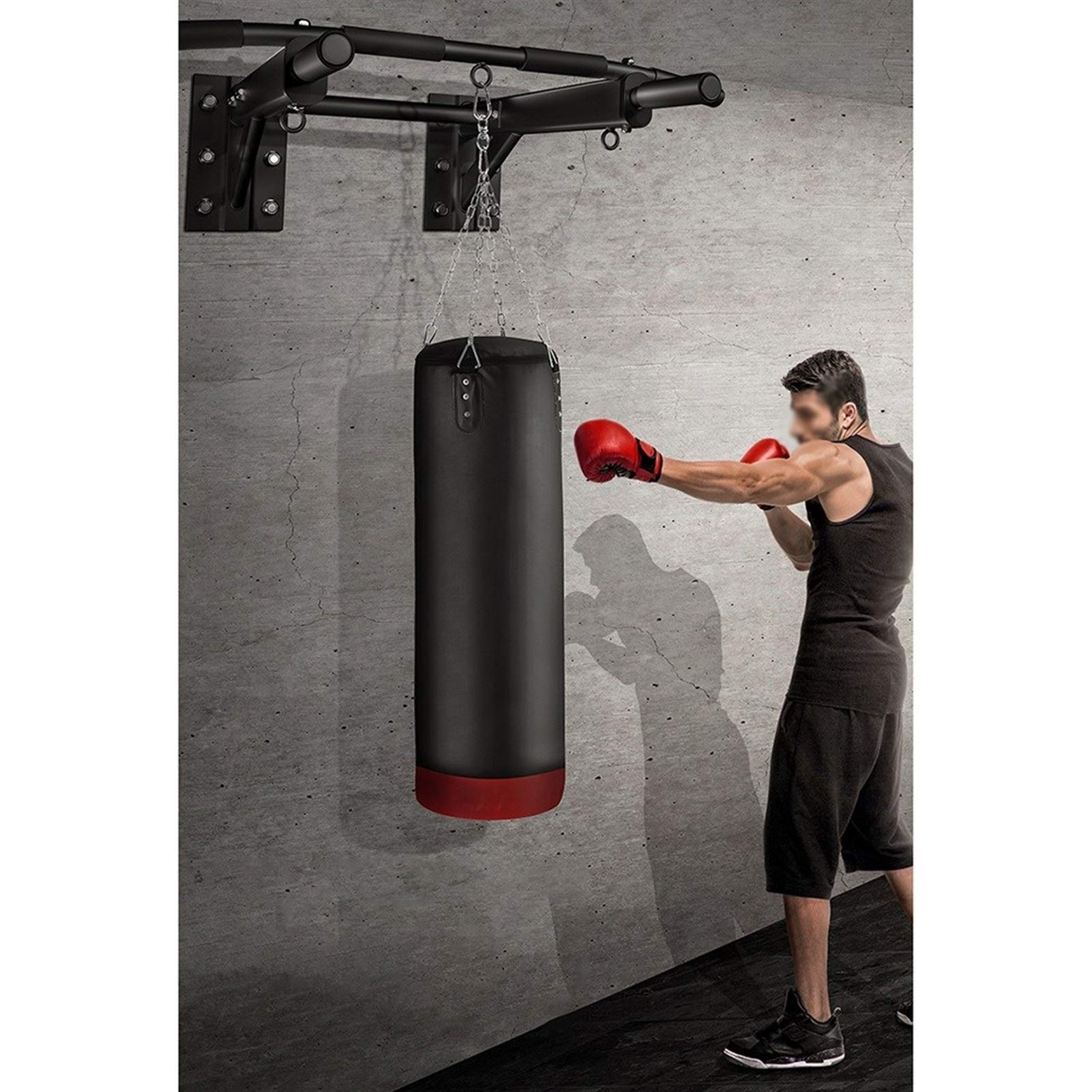 ZHANGQINGXIU Heavy Punch Bag Wall Bracket with Pull Up Bar 2 in 1 Sandbag Hanger Universal Pull Up Bar for Wall Or Ceiling Mounting, 4 Sizes (Color : Black, Size : B-95X76CM)