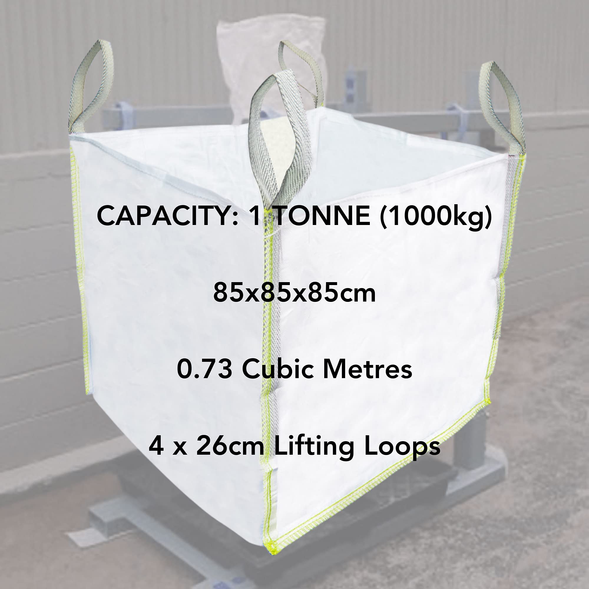 Torba zbiorcza Tonne Bag FIBC wytrzymałe budownicze z uchwytami mocne białe torby Jumbo schowek przemysłowy worek - 85 x 85 x 85 cm - jedna tona - 1000 kg SWL (10)