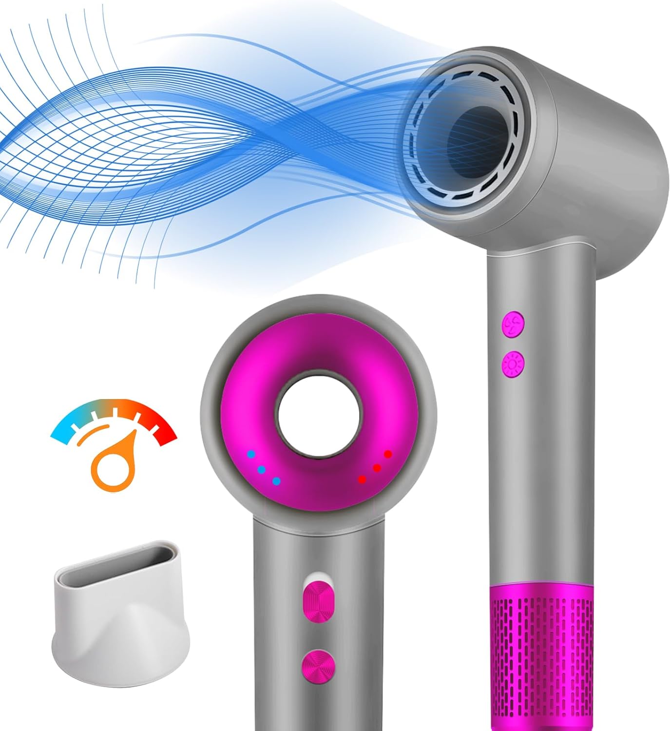 HyAdierTech Haardroger met hoge snelheid met ionen, 2400 W AC, professionele motor met 3 warmtestanden, haardroger sneldrogend (grijs + paars)