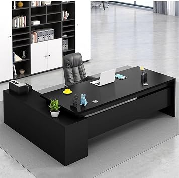 Modern L-Shaped Executive Desk, Stylish Office Workstation, Black Wood Base, Spacious 63" L x 24" W x 30" H, Ideal for Home Office & Business Use