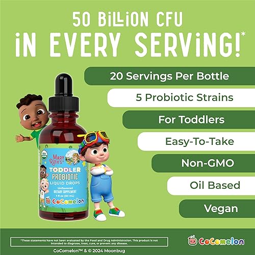 Miniatura 7 de MaryRuth Organics Cocomelon Gotas líquidas probióticas para niños pequeños | Probióticos para niños de 1 a 3 años | 5 cepas probióticas | 150 mil