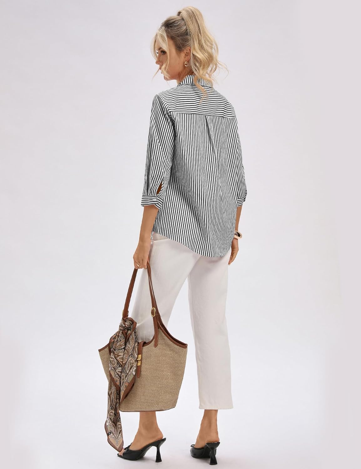 LOMON 3/4 Length Sleeve Womens Tops Dressy V Neck Collared Shirts Trendy Business Casual Work Blouses Vacation Outfits 2026 - Image 4