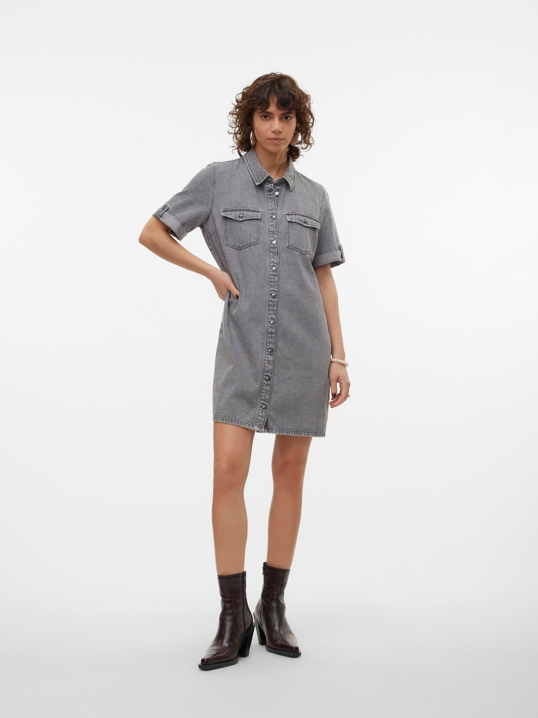 VERO MODA Sukienka Kobiety Vmjennie Ss Short Denim Dress Mix Noos