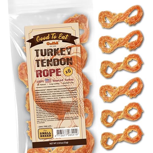 Gootoe Turkey Tendons for Dogs – All-Natural, Hypoallergenic Dog Treats, Rawhide Alternative, Long Lasting Puppy Chews, Healthy Dog Treats for Small Breeds, Rope (S), 6 Count Pack
